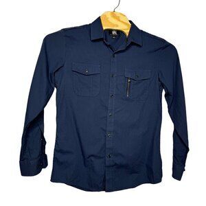Rock & Republic Button Down Long Sleeve Shirt w/ Roll Tabs SZ Medium Dark Blue